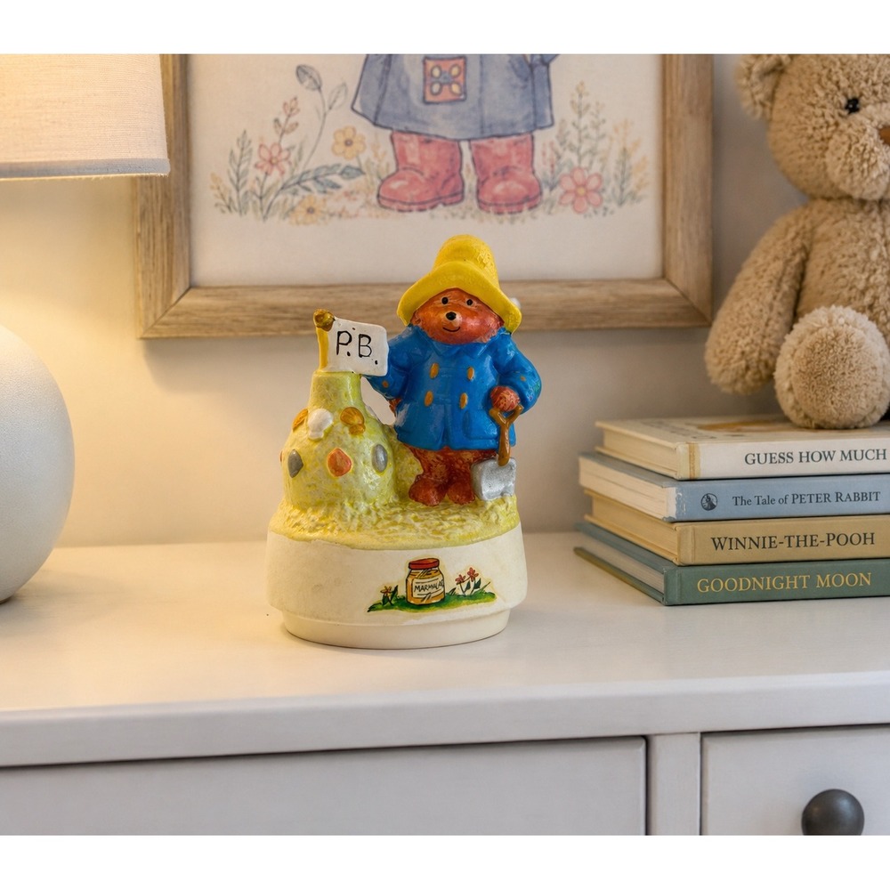 Vintage 1981 Schmid Paddington Bear Musical Ceramic Figurine Music Box Japan